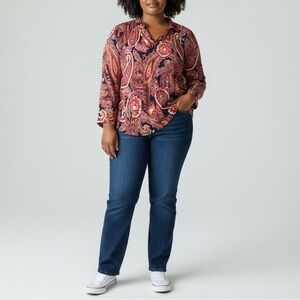 Chloe+Rene Paisley V-Neck Tunic with Pink & Orange Floral Print Women’s Size XL